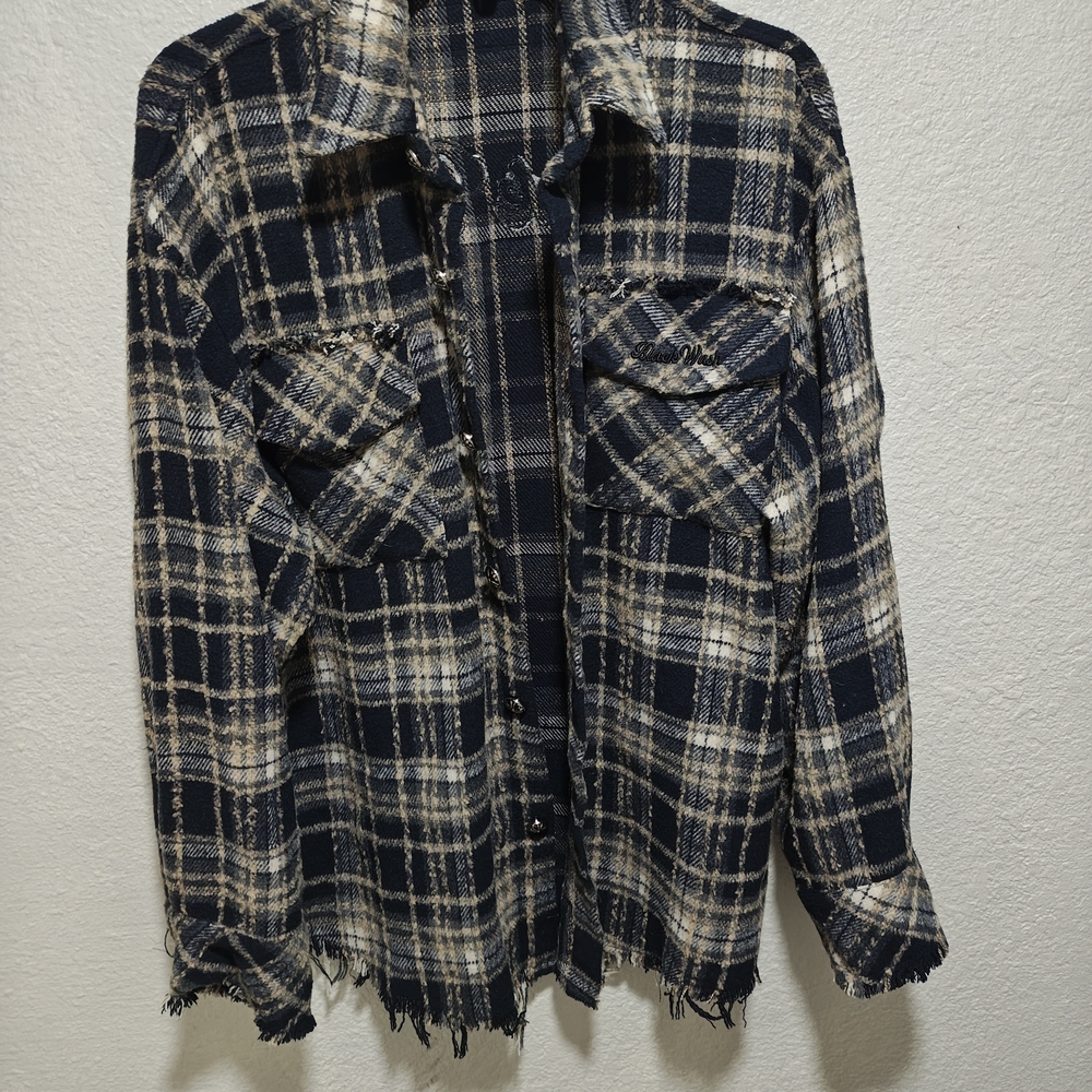Plaid Frayed Hem Jacket